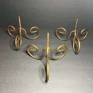Vintage Set of 3 Iron Decorative Swirl Spiked Candle Holders 4.75 x 6"